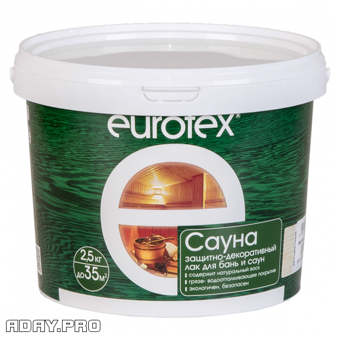 Лак EUROTEX Сауна бесцветный 2.5 кг Москва - изображение 1